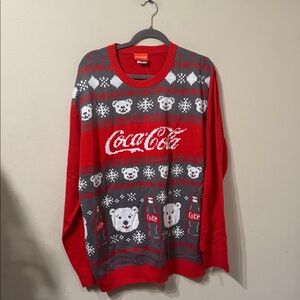 Unisex Red Coca Cola Holiday Sweater sz XL Polar Bears Snow Flakes Coke Bottles